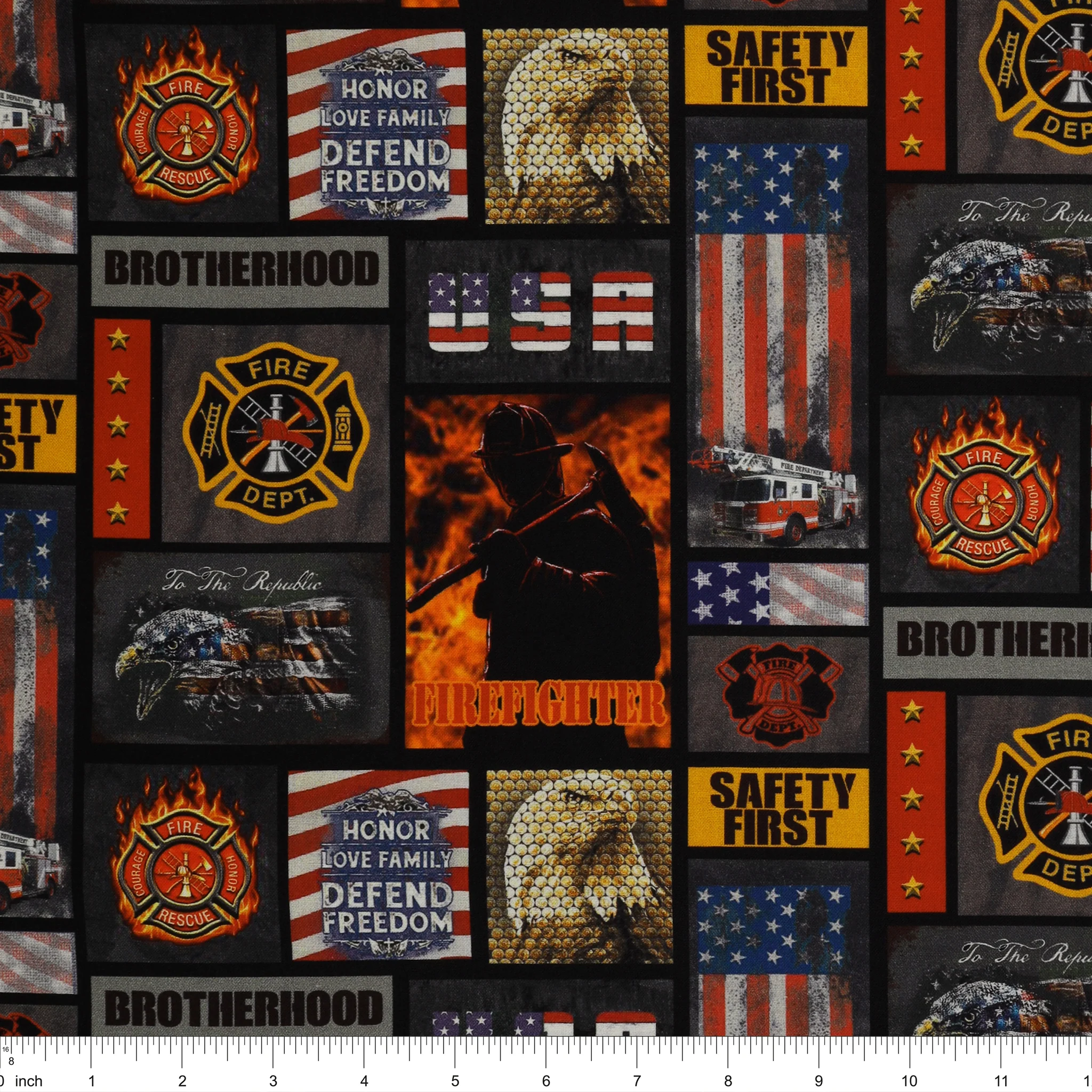 Firefighter Camo Flag Block Fabric - Image 3