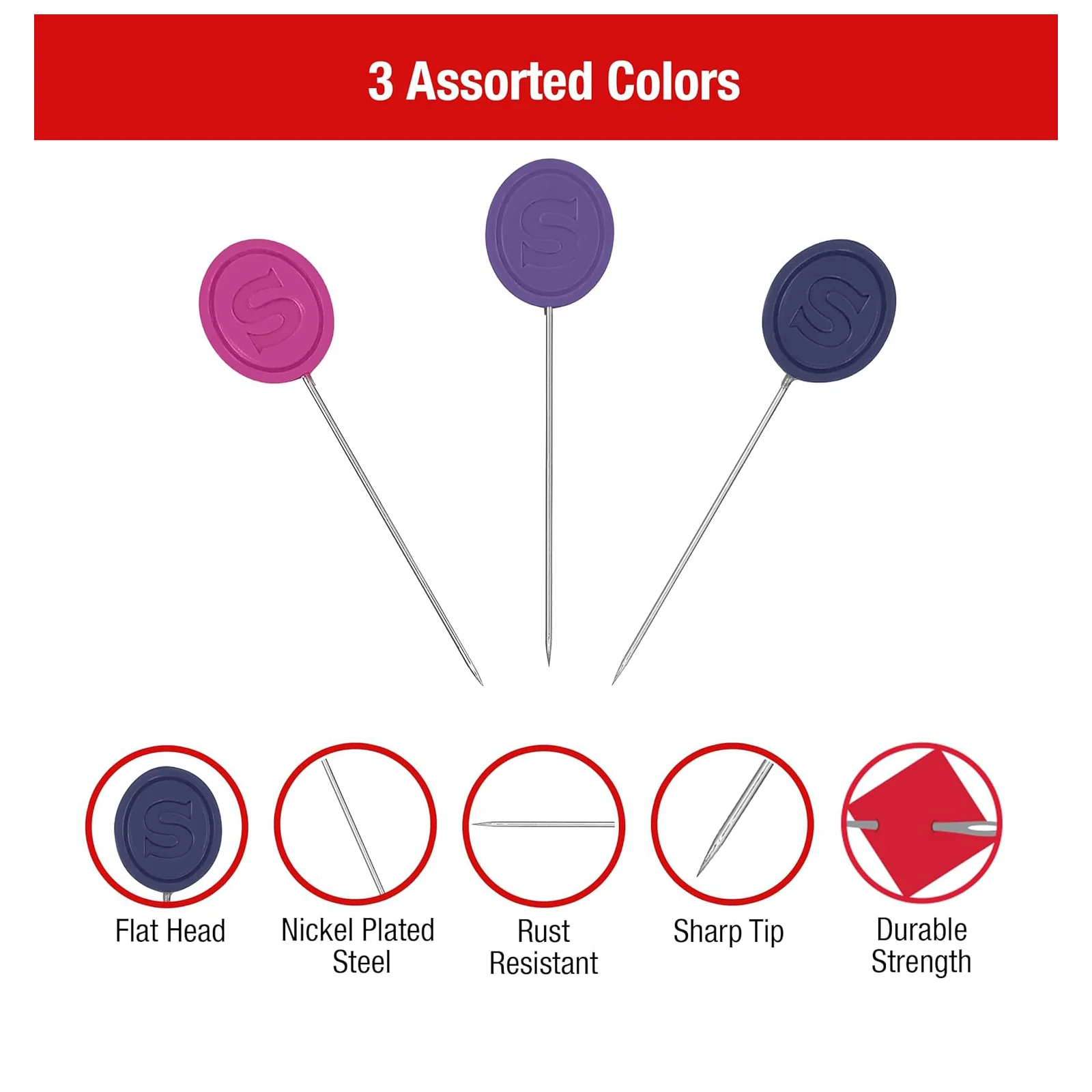 Singer, Decorative Flat Head Pins Size 24 - 1-1/2" 50pk - Image 5